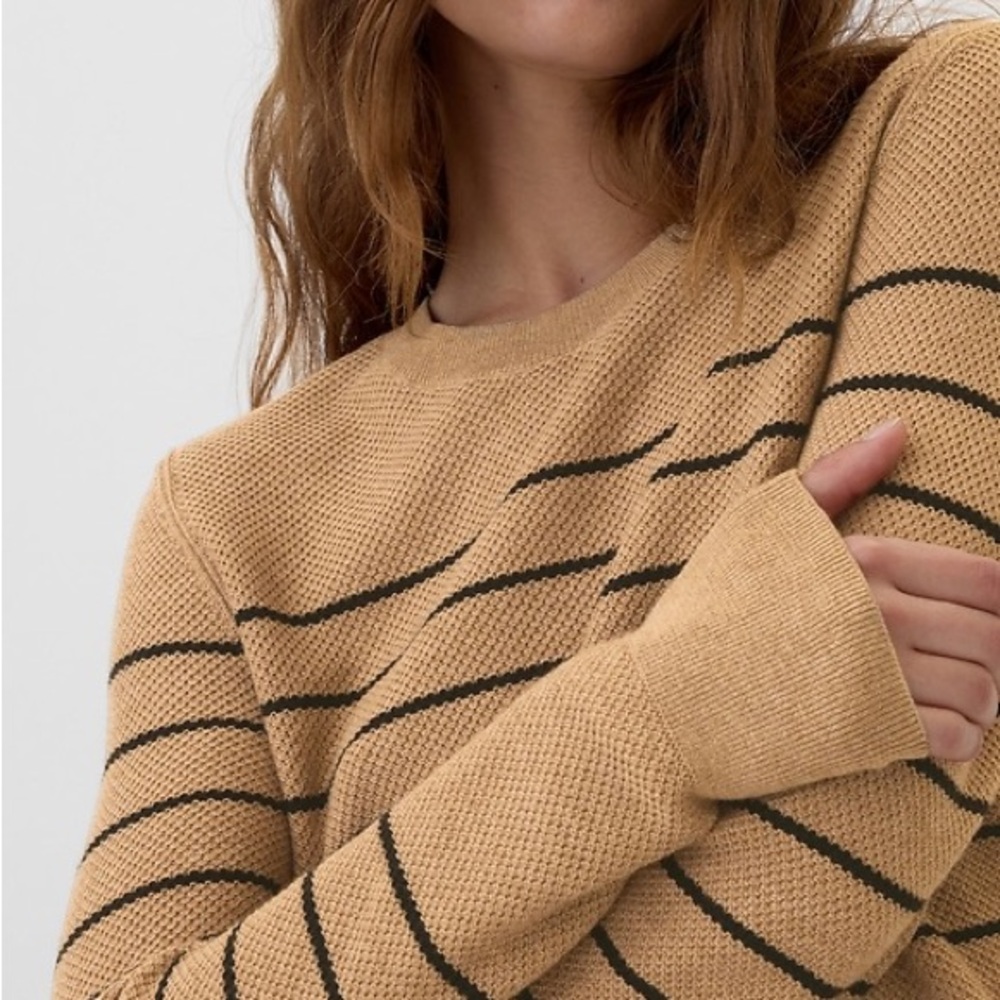 GAP Factory Tan and Black Textures Cotten Blend Striped Sweater Medium Women’s